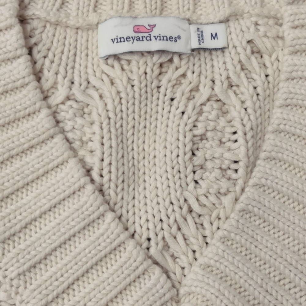 Vineyard Vines Chunky Cable Knit Sweater Size Medium Classic Fisherman Minimalis - Picture 2 of 6